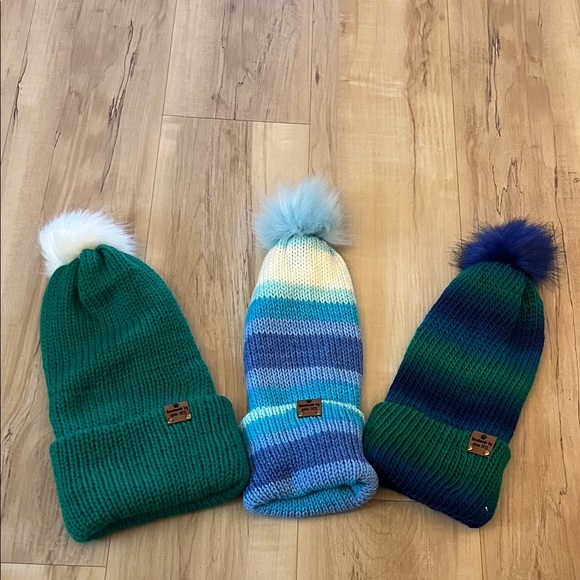 Handmade Accessories - Knit Beanie Trio Green Blue Multicolor